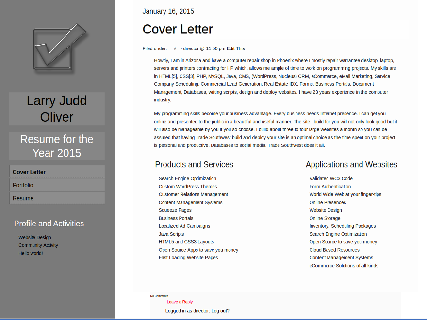 resume for wordpress